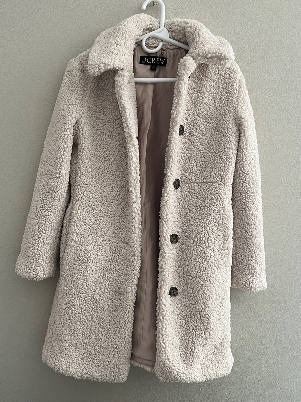 J.Crew Teddy Sherpa Lady Coat in Cream Cozy Furry Jacket S Petite